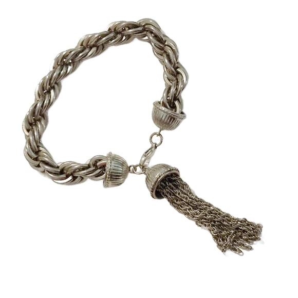 Vintage Silver Tone Tassel Link Bracelet, 6" Long - Picture 9 of 10